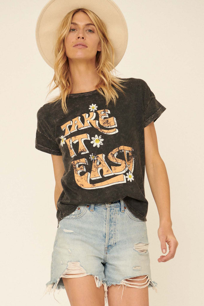 Take It Easy Vintage-Wash Graphic Tee - ShopPromesa