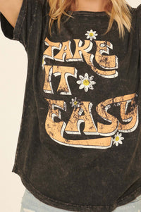 Take It Easy Vintage-Wash Graphic Tee - ShopPromesa