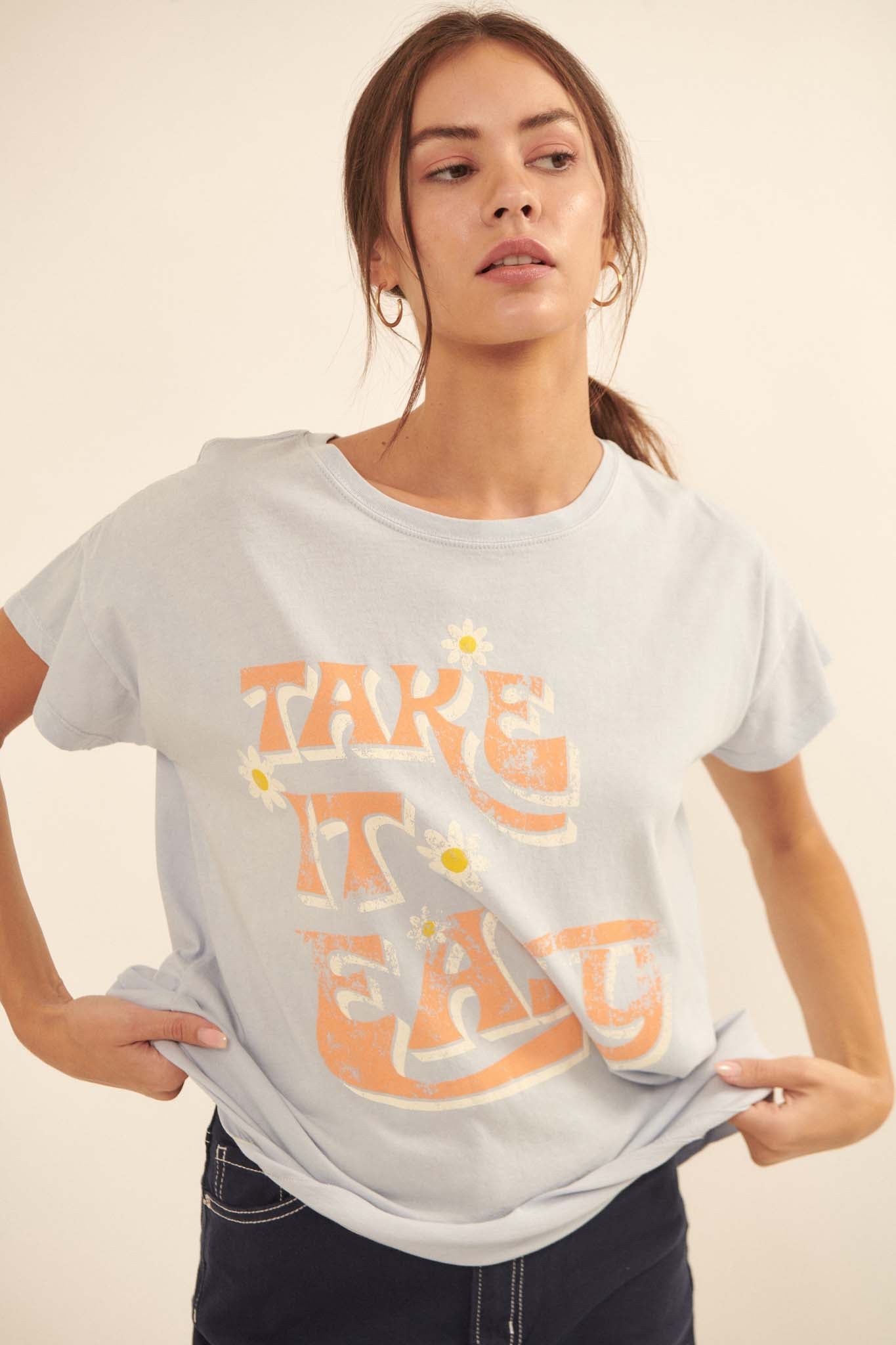 Take It Easy Vintage-Wash Graphic Tee - ShopPromesa