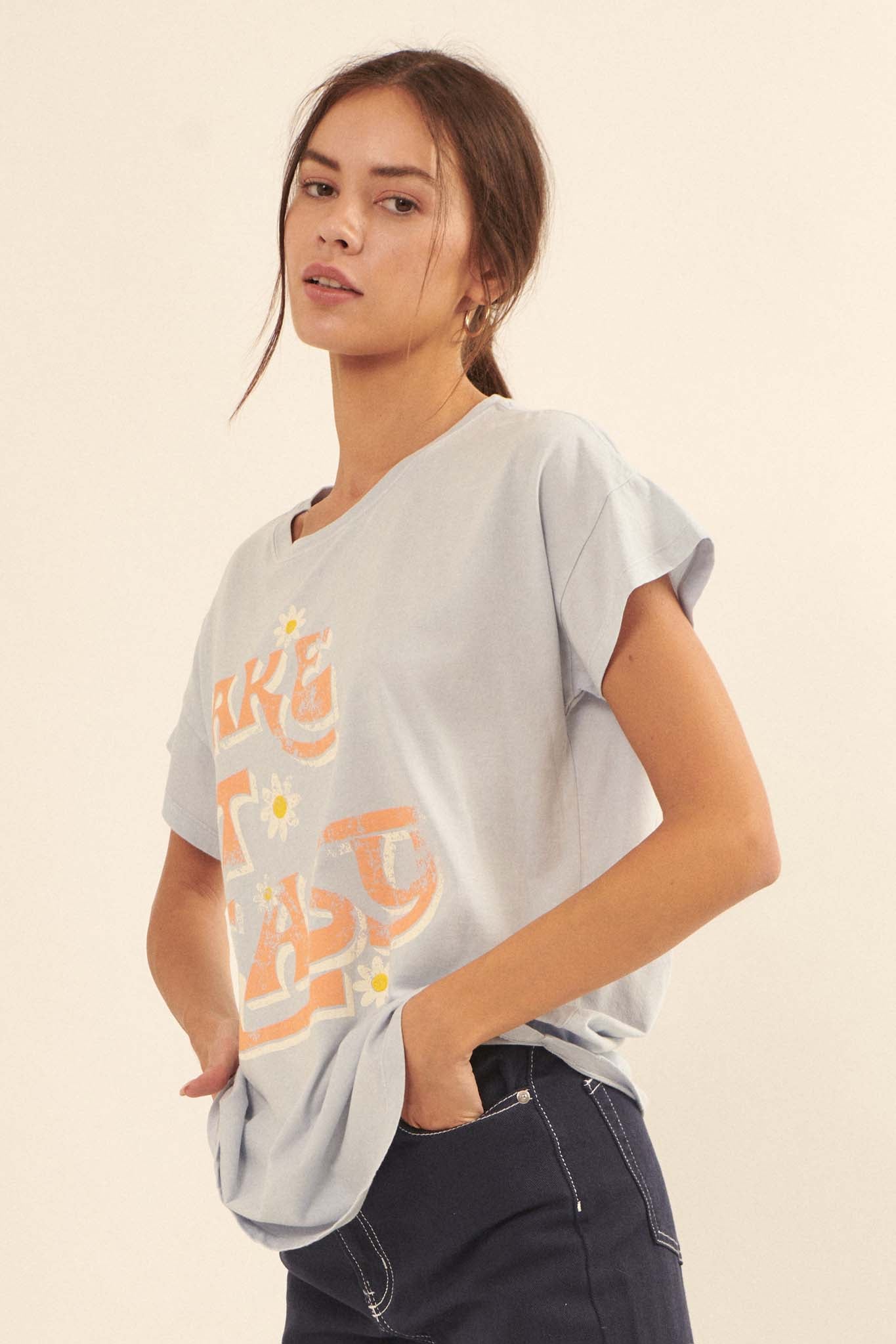 Take It Easy Vintage-Wash Graphic Tee - ShopPromesa