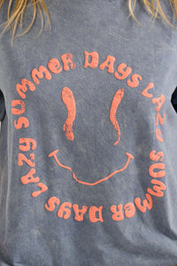 Lazy Summer Days Distressed Puff-Print Graphic Tee - ShopPromesa