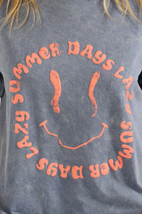 Lazy Summer Days Distressed Puff-Print Graphic Tee - ShopPromesa