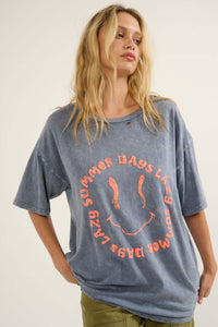 Lazy Summer Days Distressed Puff-Print Graphic Tee - ShopPromesa