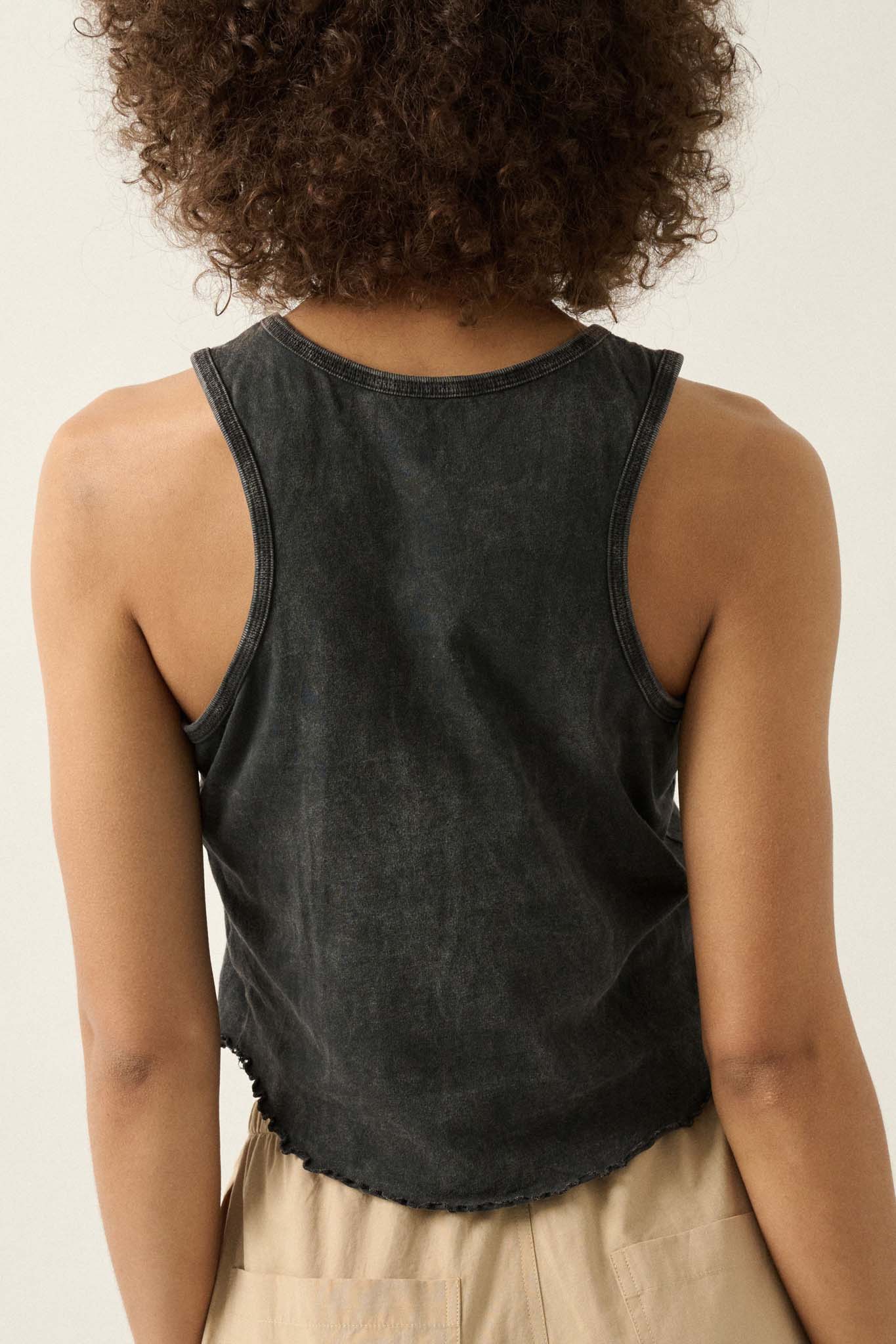 Real Talk Vintage-Wash Lettuce-Edge Tank Top - ShopPromesa