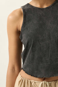 Real Talk Vintage-Wash Lettuce-Edge Tank Top - ShopPromesa