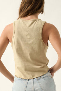 Real Talk Vintage-Wash Lettuce-Edge Tank Top - ShopPromesa