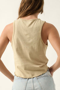 Real Talk Vintage-Wash Lettuce-Edge Tank Top - ShopPromesa