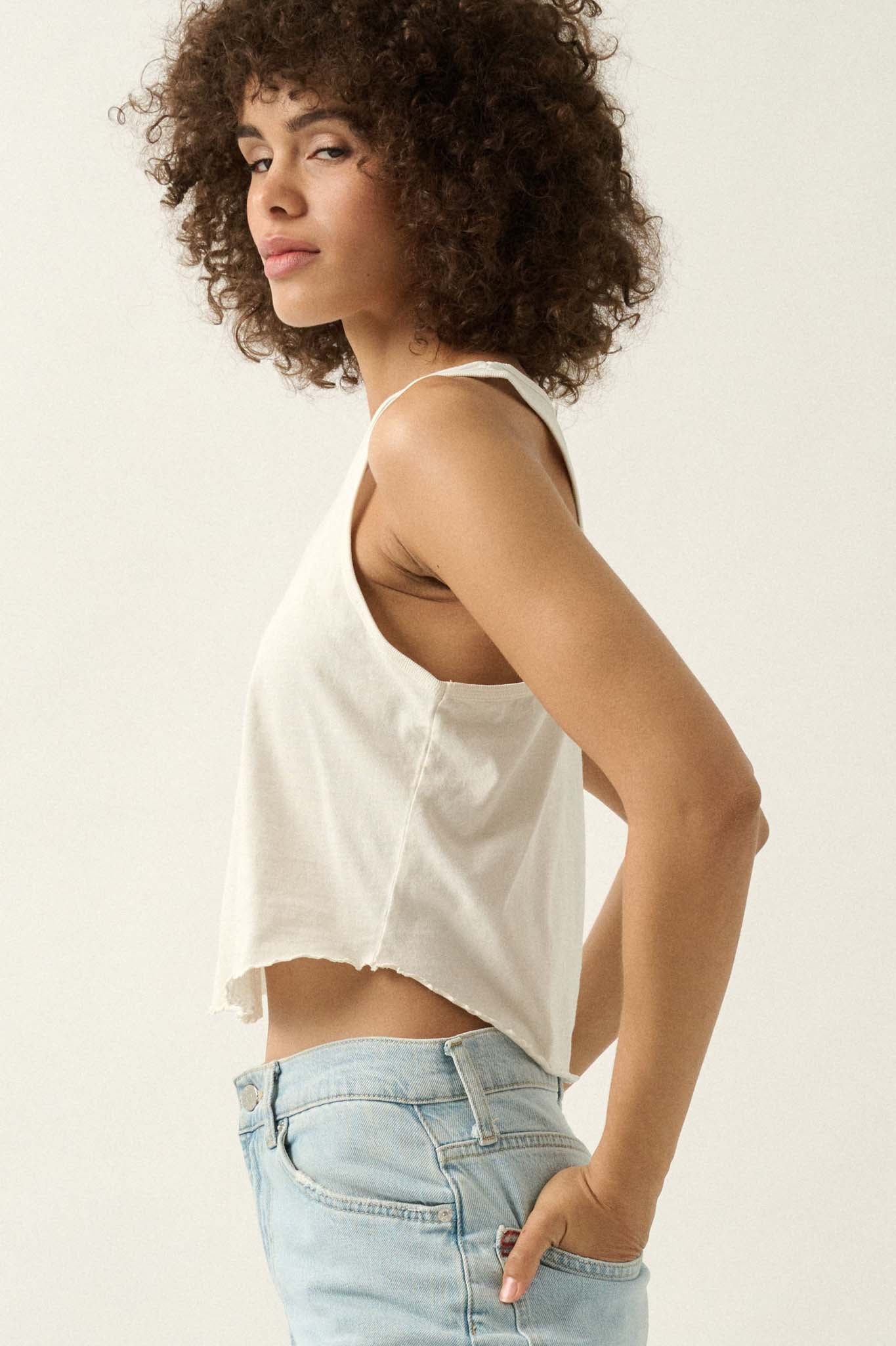 Real Talk Vintage-Wash Lettuce-Edge Tank Top - ShopPromesa