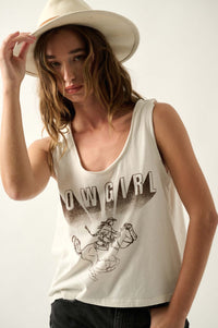 Cowgirl Vintage-Print Raw-Edge Tank Top - ShopPromesa