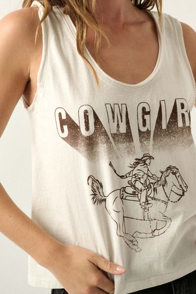 Cowgirl Vintage-Print Raw-Edge Tank Top - ShopPromesa