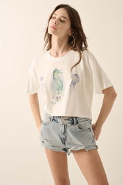 Enchanted Cove Cropped Seahorse Graphic Tee - ShopPromesa