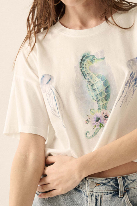 Enchanted Cove Cropped Seahorse Graphic Tee - ShopPromesa