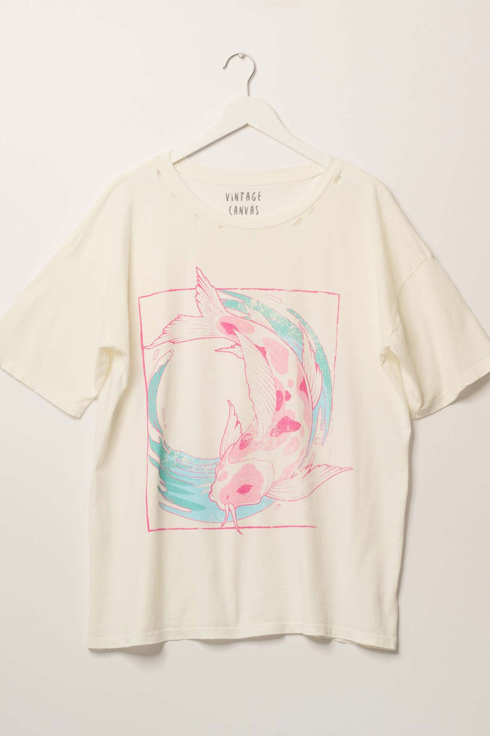 Playing Koi Oversized Distressed Grpahic Tee - ShopPromesa