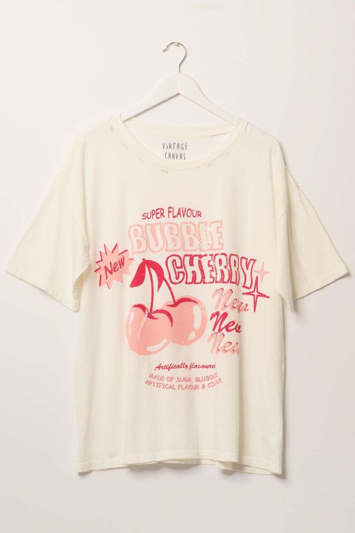 Bubble Cherry Distressed Oversize Graphic Tee - ShopPromesa