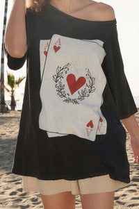 Ace of Hearts Vintage-Wash Distressed Graphic Tee - ShopPromesa