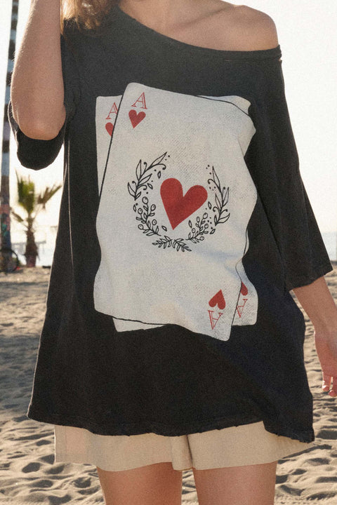 Ace of Hearts Vintage-Wash Distressed Graphic Tee - ShopPromesa