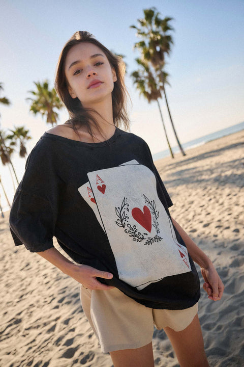 Ace of Hearts Vintage-Wash Distressed Graphic Tee - ShopPromesa