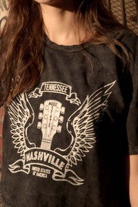 Nashville Angel Wings Guitar Cropped Graphic Tee - ShopPromesa