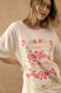 Rain and Rainbow Distressed Oversize Graphic Tee - ShopPromesa