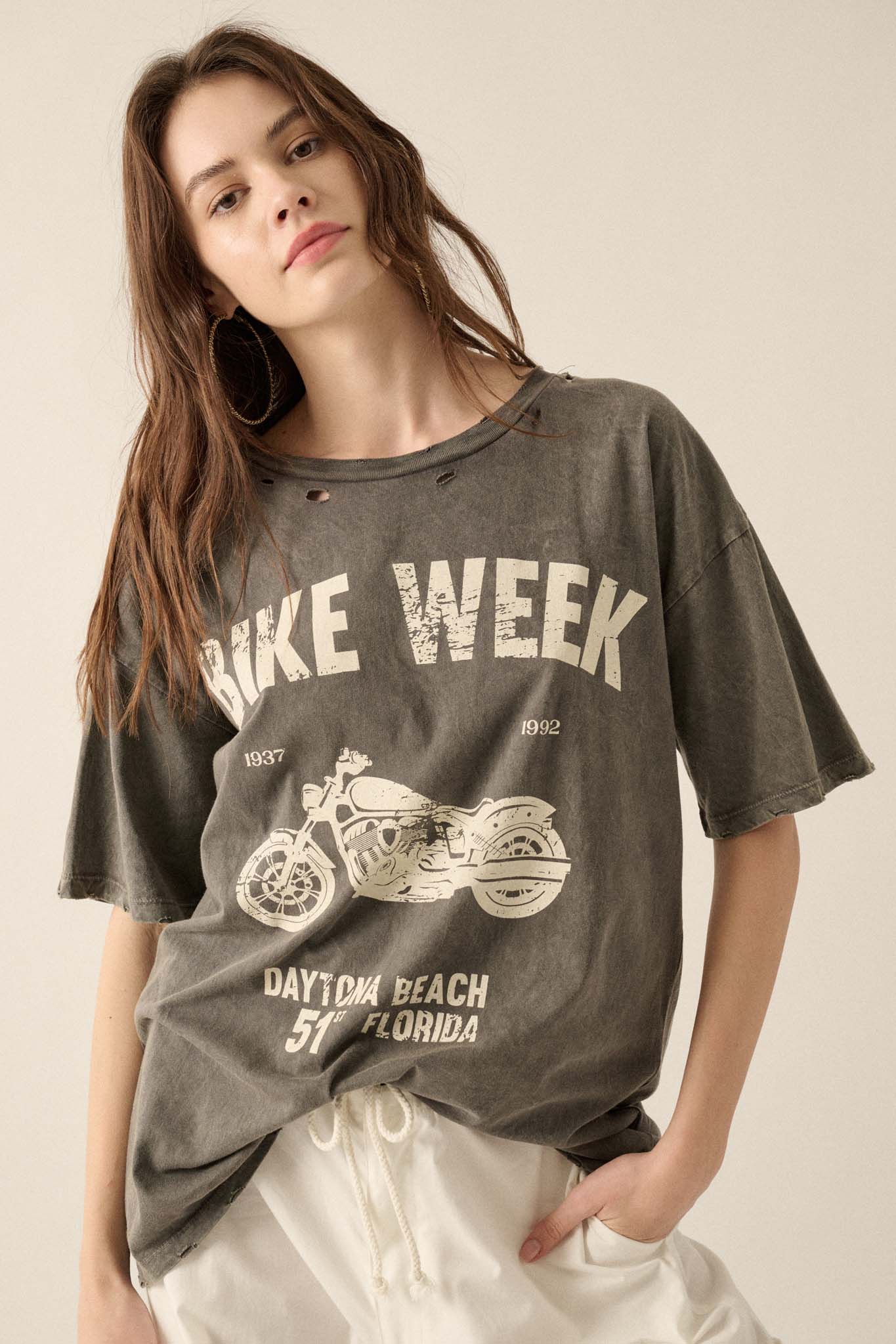 Bike Week Distressed Oversize Graphic Tee - ShopPromesa