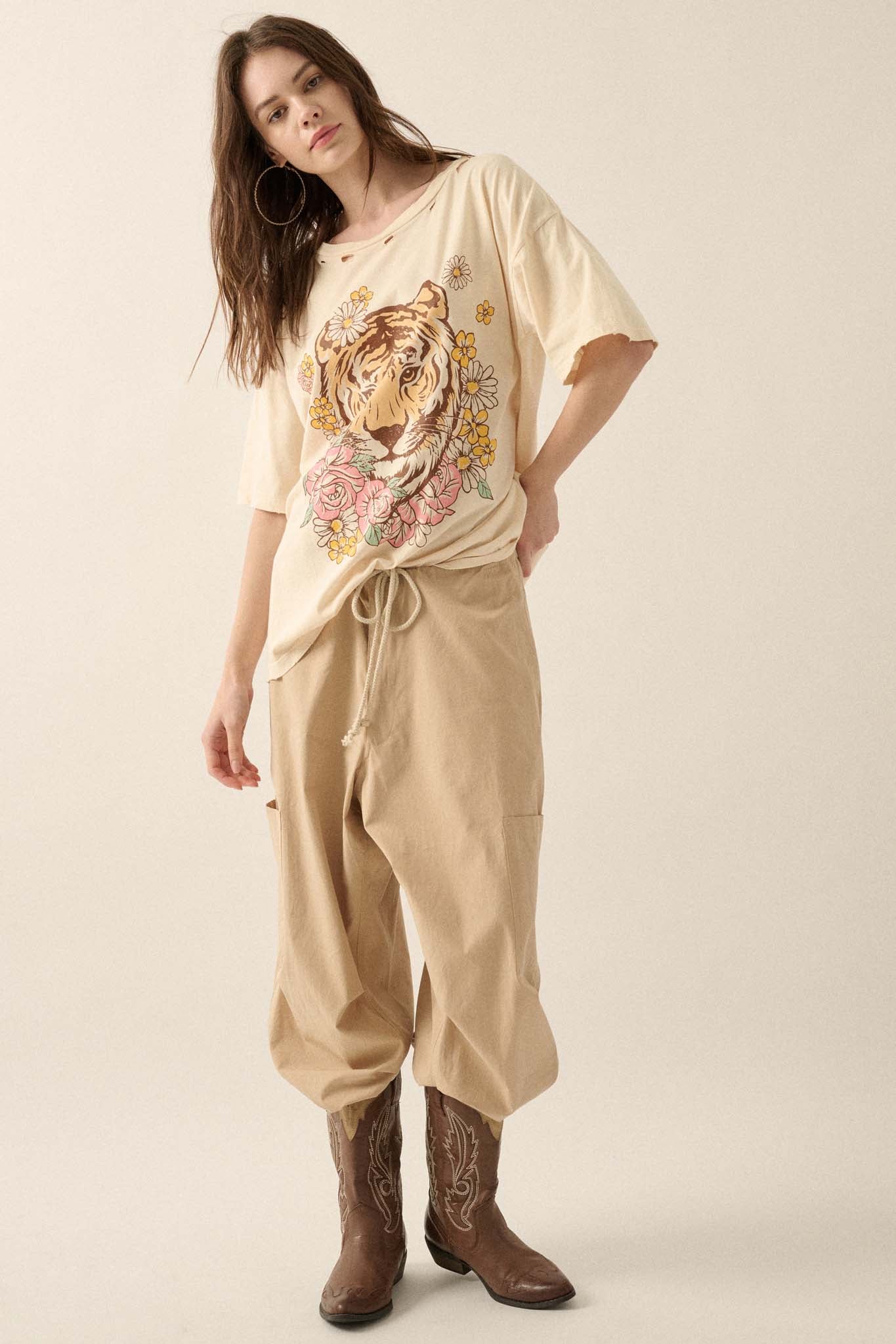 Tiger Lily Distressed Oversized Graphic Tee - ShopPromesa