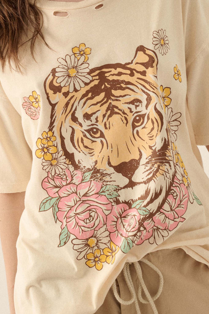 Tiger Lily Distressed Oversized Graphic Tee - ShopPromesa