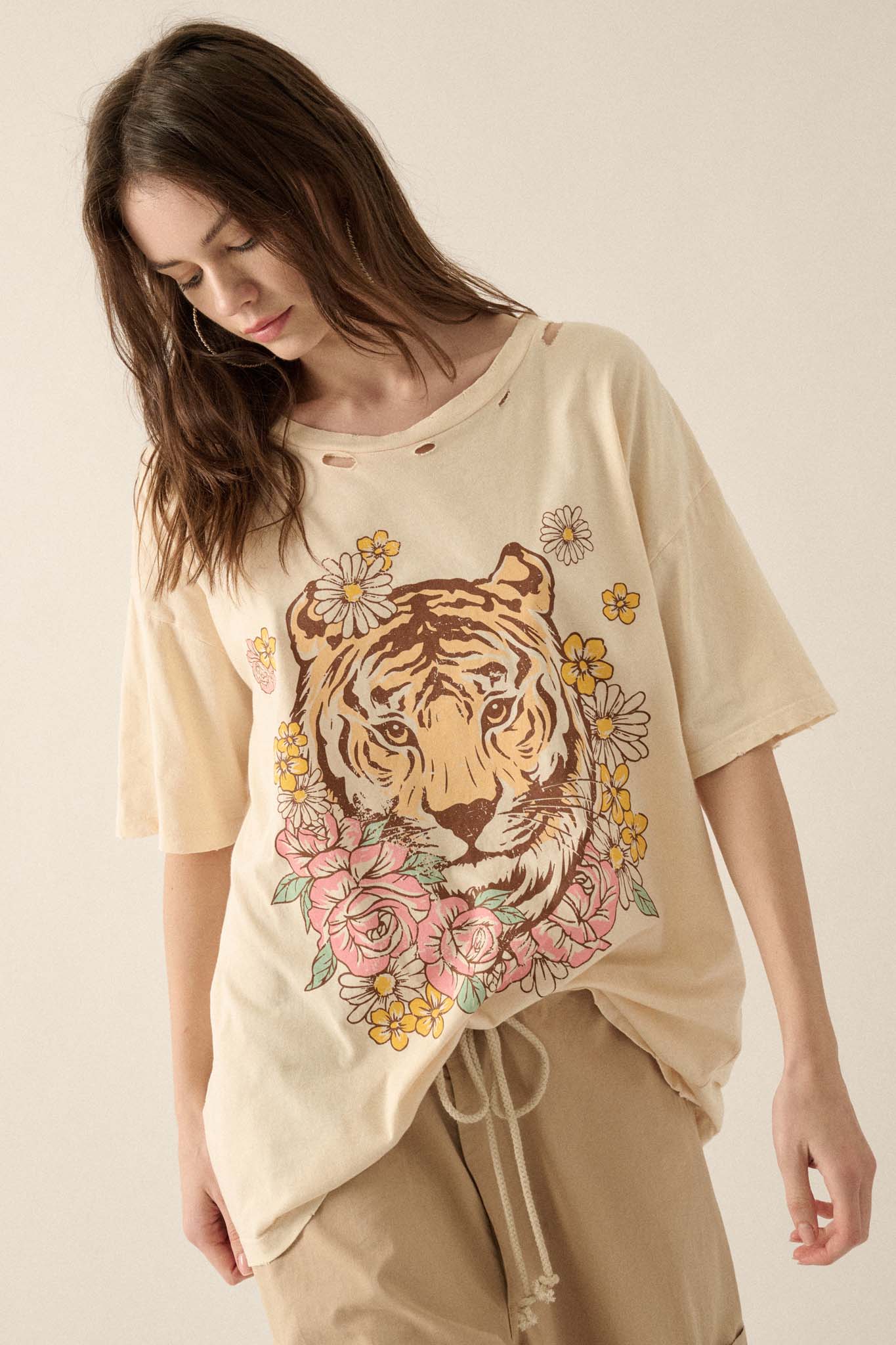 Tiger Lily Distressed Oversized Graphic Tee - ShopPromesa