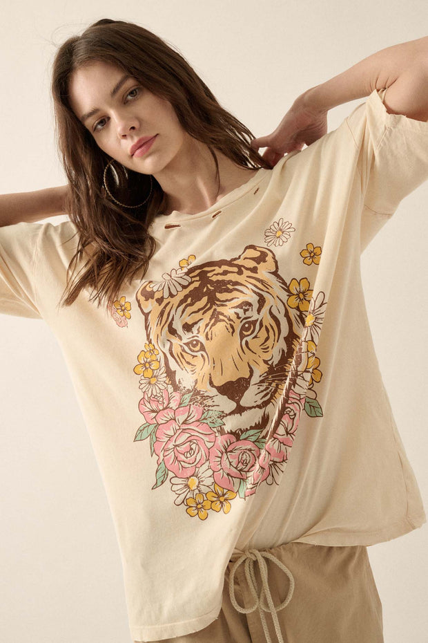 Tiger Lily Distressed Oversized Graphic Tee - ShopPromesa