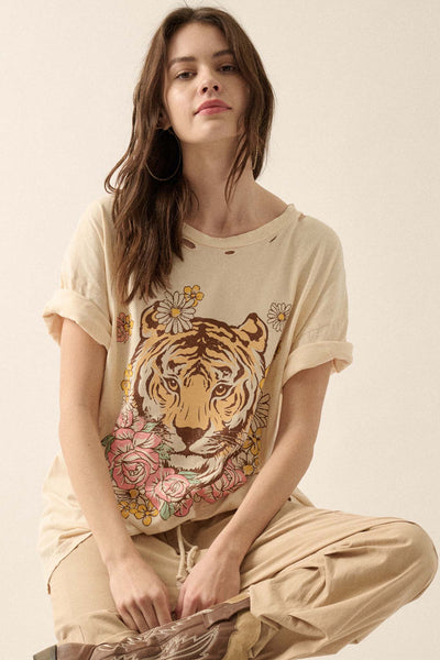 Tiger Lily Distressed Oversized Graphic Tee - ShopPromesa