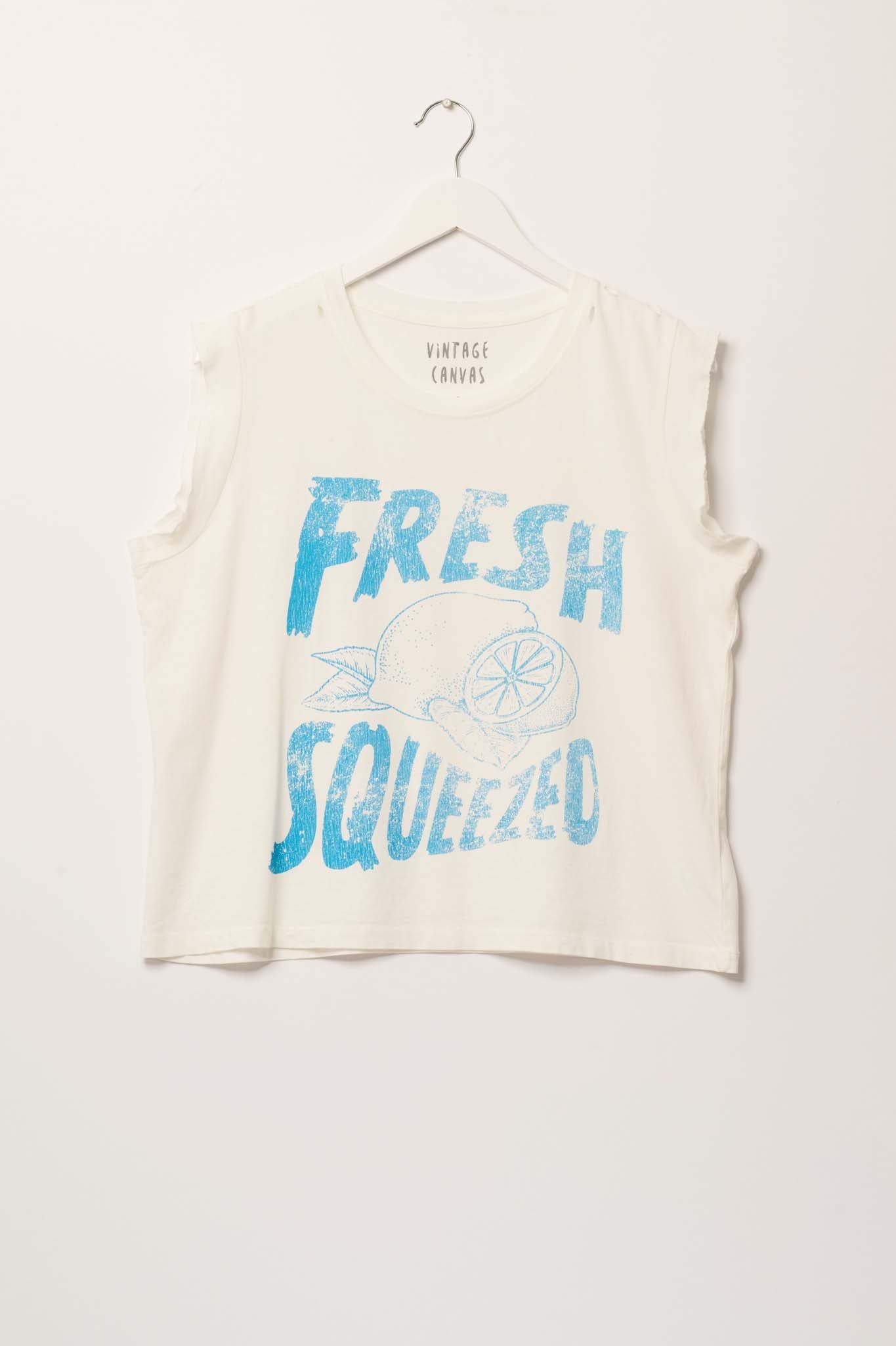 Fresh Squeezed Vintage-Print Sleeveless Graphic Tee - ShopPromesa