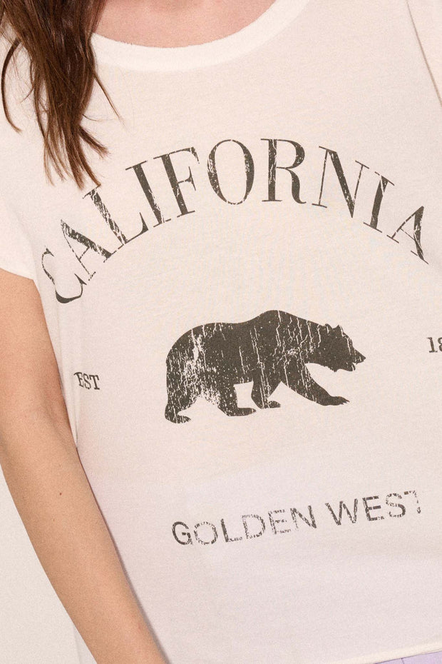 California Bear Vintage-Print Raw-Edge Graphic Tee - ShopPromesa