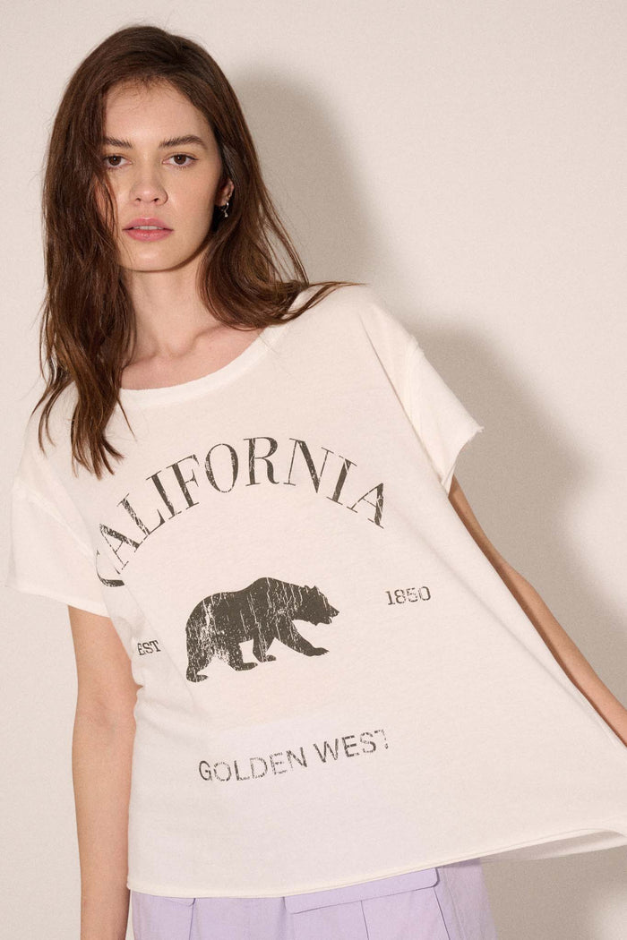 California Bear Vintage-Print Raw-Edge Graphic Tee - ShopPromesa