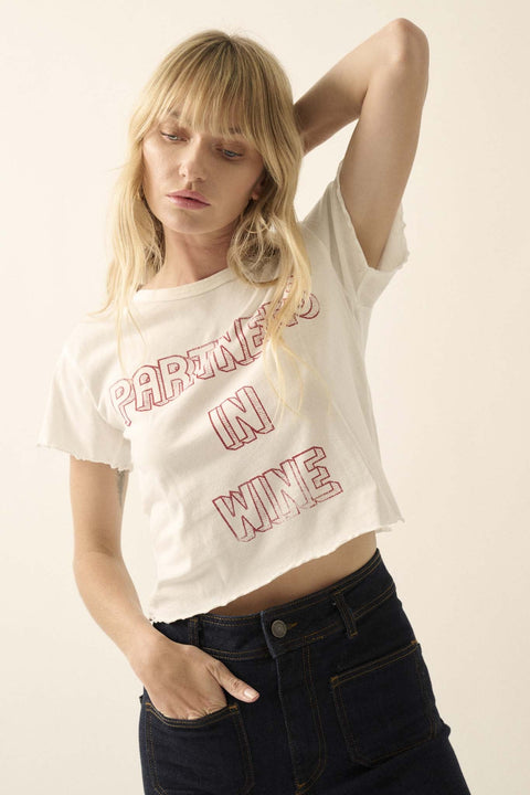 Partners In Wine Cropped Lettuce-Edge Graphic Tee - ShopPromesa