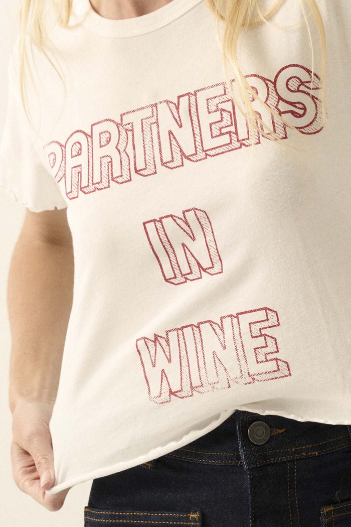 Partners In Wine Cropped Lettuce-Edge Graphic Tee - ShopPromesa