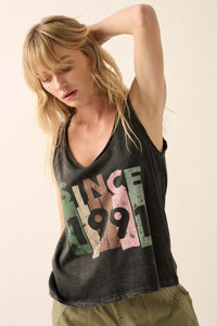 Since 1991 Vintage-Wash Raw-Edge Graphic Tank Top - ShopPromesa