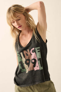 Since 1991 Vintage-Wash Raw-Edge Graphic Tank Top - ShopPromesa