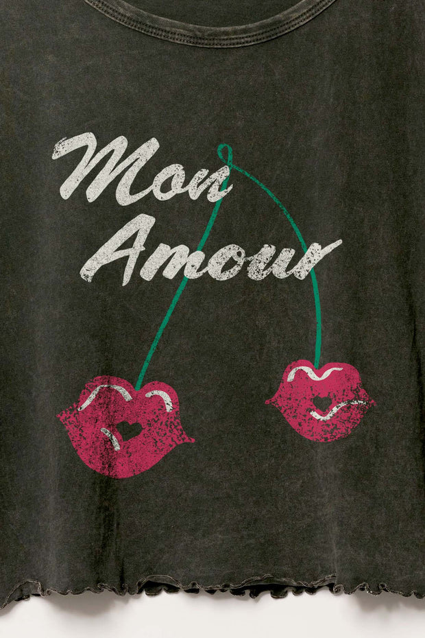 Mon Amour Cropped Lettuce-Edge Graphic Baby Tee - ShopPromesa