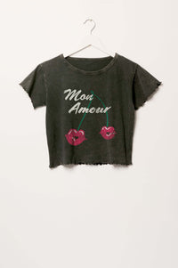 Mon Amour Cropped Lettuce-Edge Graphic Baby Tee - ShopPromesa