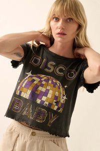 Disco Baby Lettuce-Edge Cropped Graphic Tee - ShopPromesa