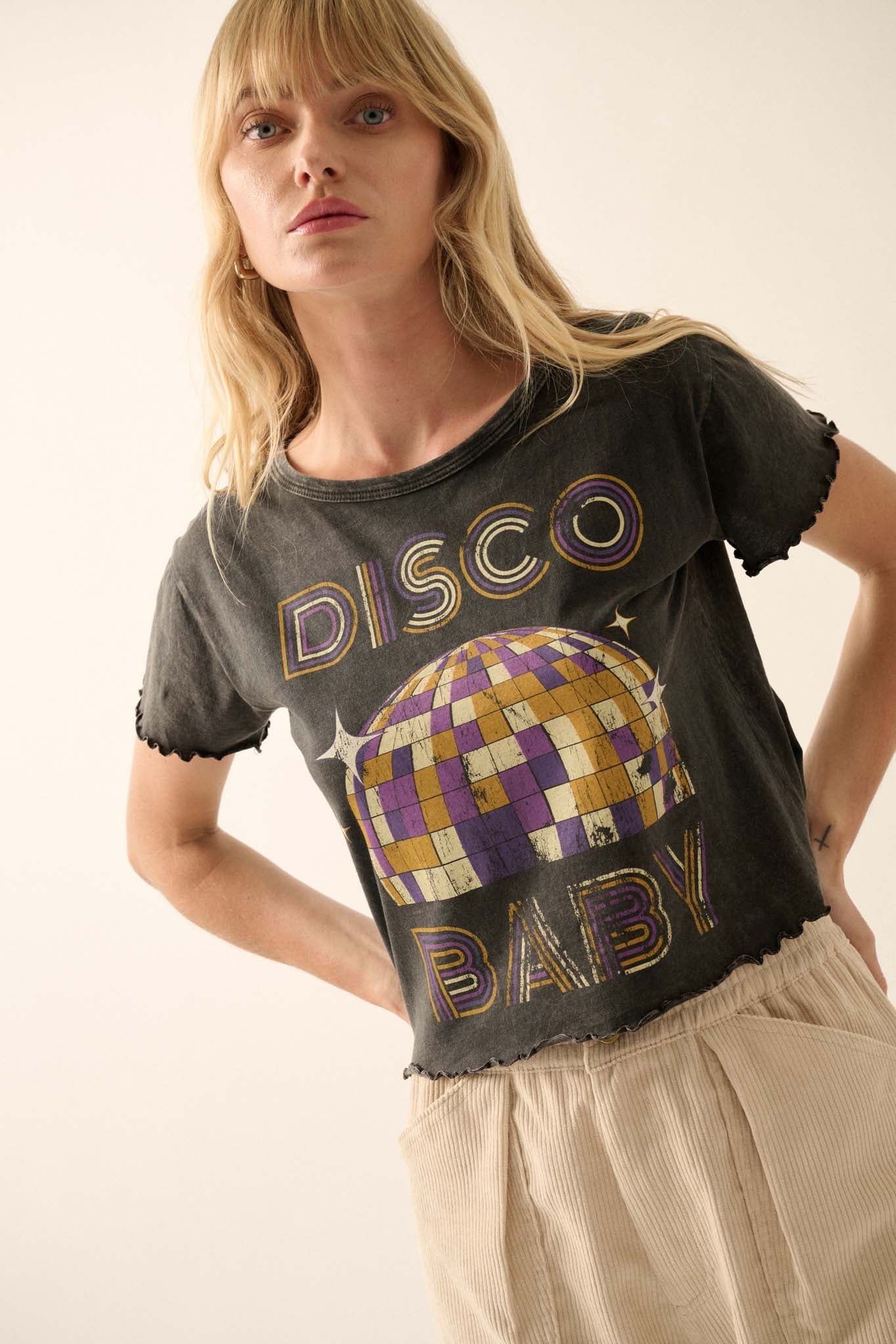 Disco Baby Lettuce-Edge Cropped Graphic Tee - ShopPromesa