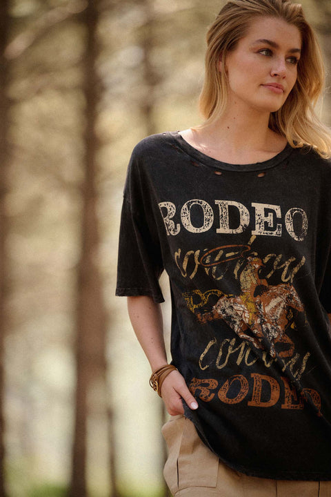 Rodeo Cowboy Distressed Oversize Graphic Tee - ShopPromesa