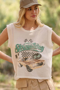 Speedway Racing Vintage-Print Sleeveless Graphic Tee - ShopPromesa