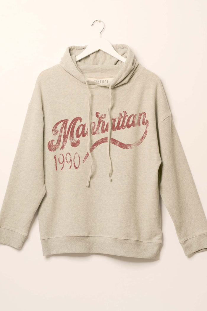 Manhattan 1990 Vintage-Print Graphic Hoodie - ShopPromesa