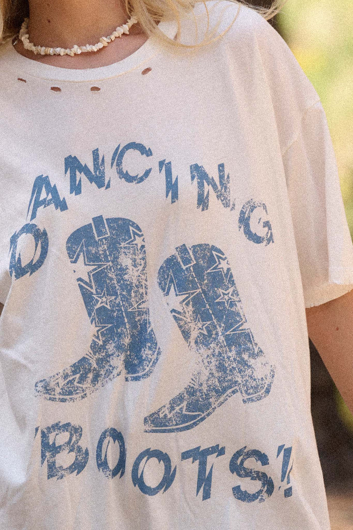 Dancing Boots Distressed Oversize Graphic Tee - ShopPromesa