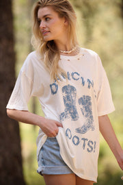 Dancing Boots Distressed Oversize Graphic Tee - ShopPromesa