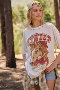 Wild West Dreamer Distressed Oversize Graphic Tee - ShopPromesa