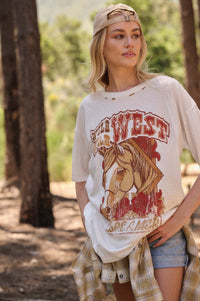 Wild West Dreamer Distressed Oversize Graphic Tee - ShopPromesa