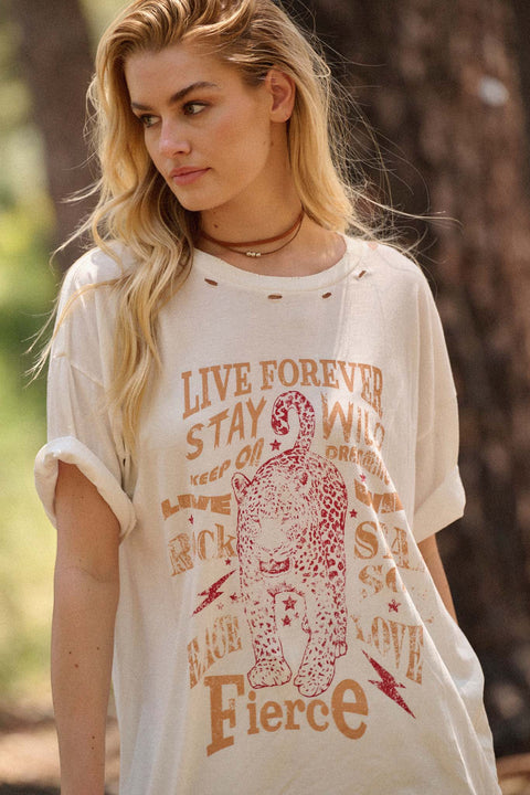 Encouraging Leopard Distressed Oversize Graphic Tee - ShopPromesa