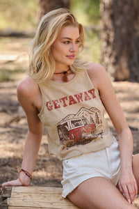 Mountain Getaway Lettuce-Edge Graphic Tank Top - ShopPromesa