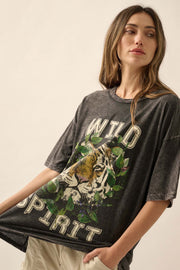 Wild Spirit Vintage-Wash Oversize Tiger Graphic Tee - ShopPromesa